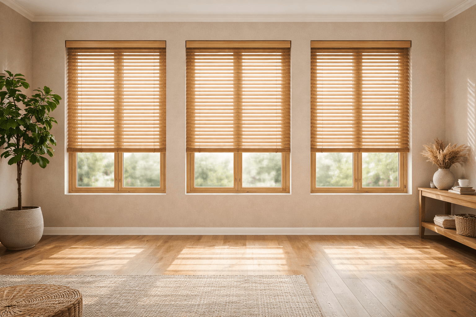 Jaluzele NATIVA Basswood 25mm montate pe ferestre multiple